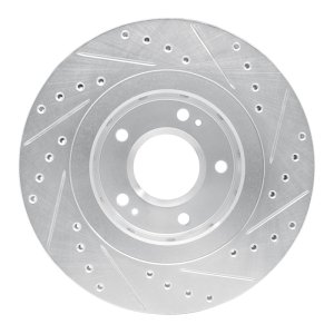 Mitsubishi Outlander Brake Rotor (1) - Front Left - R1 Concepts - Drilled & Slotted - Silver - `05-`22